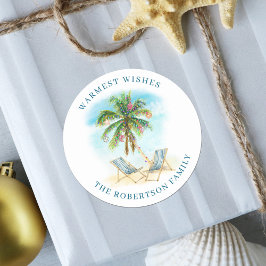 Tropische Palm Tree Beach Kerstmis Ronde Sticker
