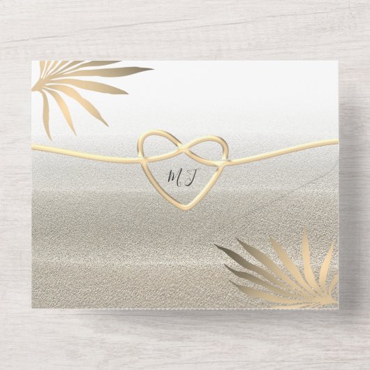 Tropische Palm Tree Gold Beach bruiloft All In One Uitnodiging (Achterkant)