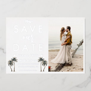 Tropische Palm Tree Kustbruiloft Save the Date Folie Uitnodiging