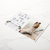 Tropische Palm Tree Kustbruiloft Save the Date Folie Uitnodiging (Gedraaid)