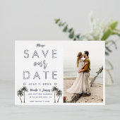 Tropische Palm Tree Kustbruiloft Save the Date Folie Uitnodiging (Staand Voorkant)