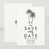 Tropische Palm Tree Kustbruiloft Save the Date Kaart (Voorkant / Achterkant)
