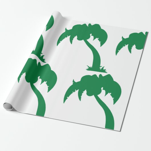 Tropische Palm Tree Silhouette Green Island Beach Cadeaupapier (Uitgerold)