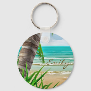 Tropische palm Trees Beach Island Gepersonaliseerd Sleutelhanger