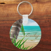 Tropische palm Trees Beach Island Gepersonaliseerd Sleutelhanger (Voorkant)