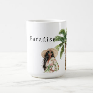 Tropische Palm Trees Beach Vrouw Koffiemok