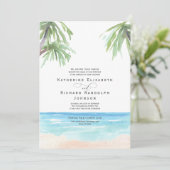 Tropische palm Trees Beach Wedding Invitation Kaart (Staand voorkant)