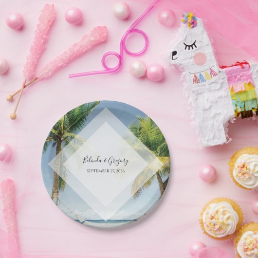 Tropische palm Trees Beach Wedding Papieren Bordje (Feest)