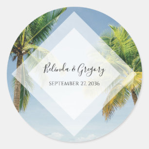 Tropische palm Trees Beach Wedding Ronde Sticker