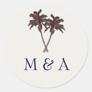 Tropische palm Trees Beach Wedding Stationery Ronde Sticker