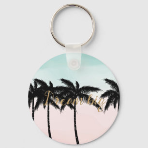 Tropische palm Trees Pink Mint Ombre gouden droom Sleutelhanger