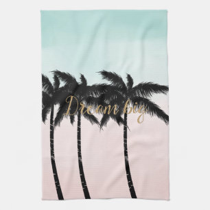 Tropische palm Trees Pink Mint Ombre gouden droom Theedoek