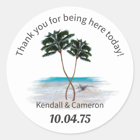Tropische palm Trees Round Wedding Sticker (Voorkant)