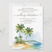 Tropische Palm Trees Strand Bestemming Bruiloft Kaart (Voorkant)