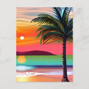 Tropische Palm Tres en Sunset Theme Briefkaart