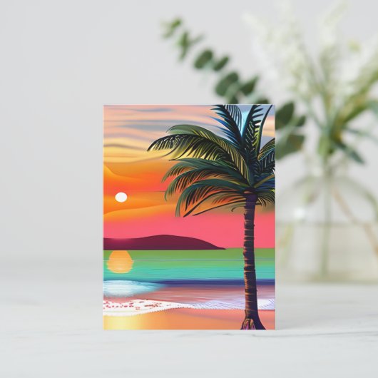 Tropische Palm Tres en Sunset Theme Briefkaart (Staand voorkant)