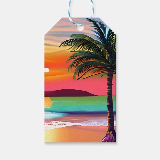 Tropische Palm Tres en Sunset Theme Cadeaulabel (Voorkant)