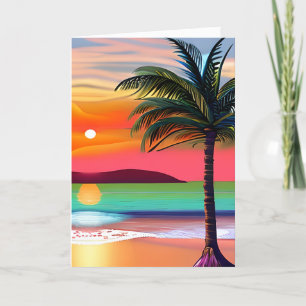 Tropische Palm Tres en Sunset Theme Verjaardag Kaart