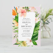 tropische palm verlaat bruiloft uitnodiging (Staand voorkant)