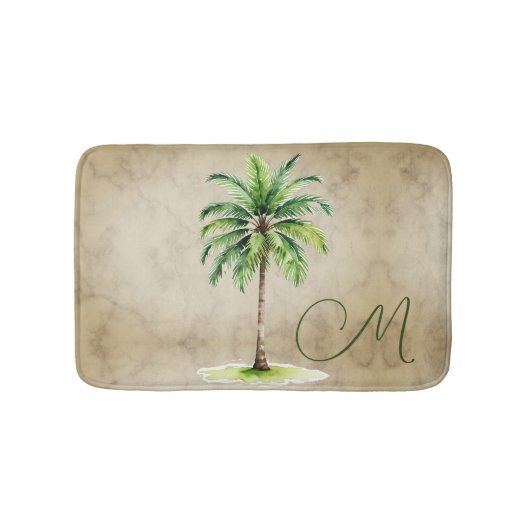 Tropische palm Waterverf boom Monogram Elegant Badmat (Voorkant)