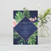 Tropische Palm Waterverf Navy Blue Wedding Menu (Staand voorkant)