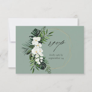 Tropische Palm & Witte Bloemen Maaltijd RSVP Kaart