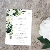 Tropische palm & witte bloemenbruiloft 2 V2 Kaart