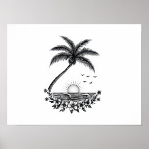 Tropische Palm Zonsondergang – Minimalistische Str Poster