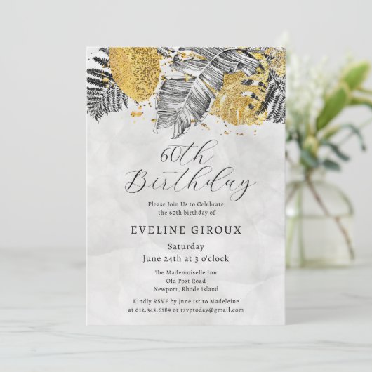 Tropische Palm Zwart Wit Goud 60e Verjaardag Kaart (Staand voorkant)