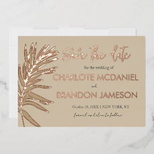 Tropische palmblad bruiloft Bewaar de datum Folie Uitnodiging