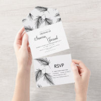 Tropische Palmblad Handgetekende Zwarte Bruiloft