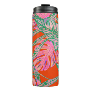 Tropische Palmblad monstera coleus rood groen roze Thermosbeker