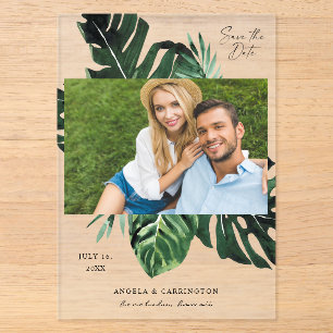 Tropische Palmblad Save the Date Foto Acryl Uitnodigingen