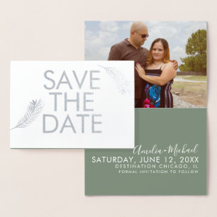 Tropische Palmblad Save the Date Foto Folie Kaarten