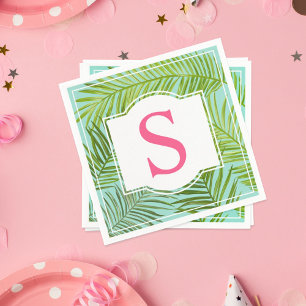 Tropische Palmbladen   Roze Monogram Servet