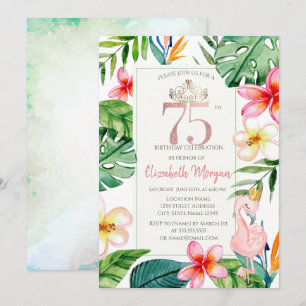Tropische Palmbladeren Bloemen Roze Flamingo 75ste Kaart