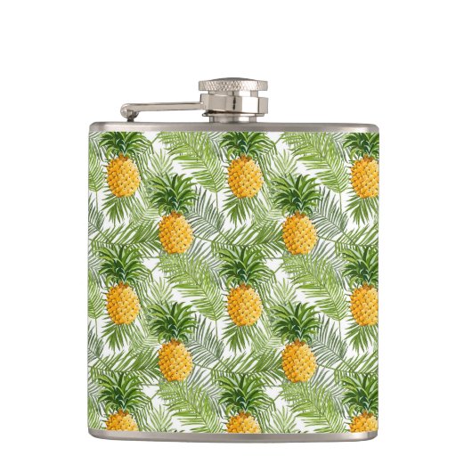 Tropische palmbladeren en ananassen heupfles (Voorkant)