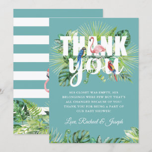 Tropische palmbladeren Flamingo Birds Mint Green Bedankkaart