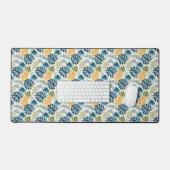 Tropische palmbladeren gouden anananas wit blauw bureaumat (Keyboard & Muis)