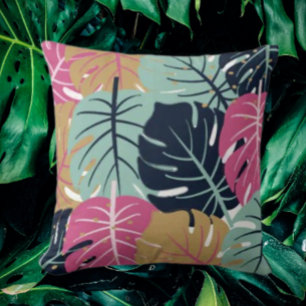Tropische Palmbladeren in Roze & Blauw   Decoratie Kussen