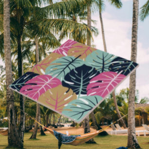 Tropische Palmbladeren in Roze & Blauw Decoratie Tegeltje