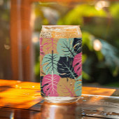 Tropische palmbladeren in roze en blauw | blikglas blikvorm glas