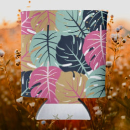 Tropische palmbladeren in roze en blauw | drank blikjeskoeler