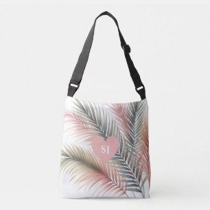 Tropische palmbladeren initialen crossbody tas