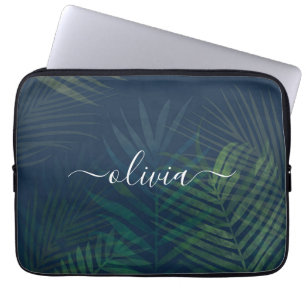 Tropische palmbladeren laptophoes – donkergroen laptop sleeve