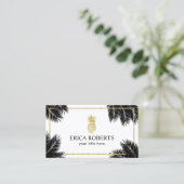 Tropische palmbladeren met gouden anananas visitekaartje (Staand voorkant)