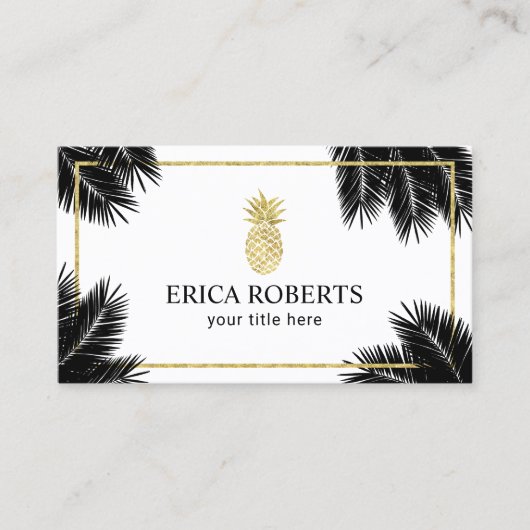 Tropische palmbladeren met gouden anananas visitekaartje (Voorkant)