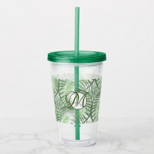 Tropische Palmbladeren Monogram Aangepast Acryl Drinkbeker