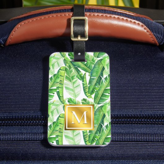 Tropische palmbladeren monogram bagagelabel (Voorkant Insitu 2)