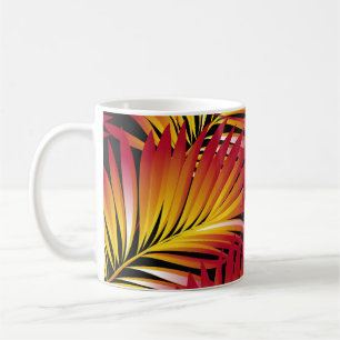Tropische palmbladeren, oerwoud bladeren, flora koffiemok